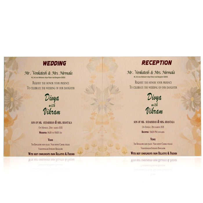 Orange Offset Floral Wedding Card With Name Plate and Gold Foiling-KNBY5405-King of Cards