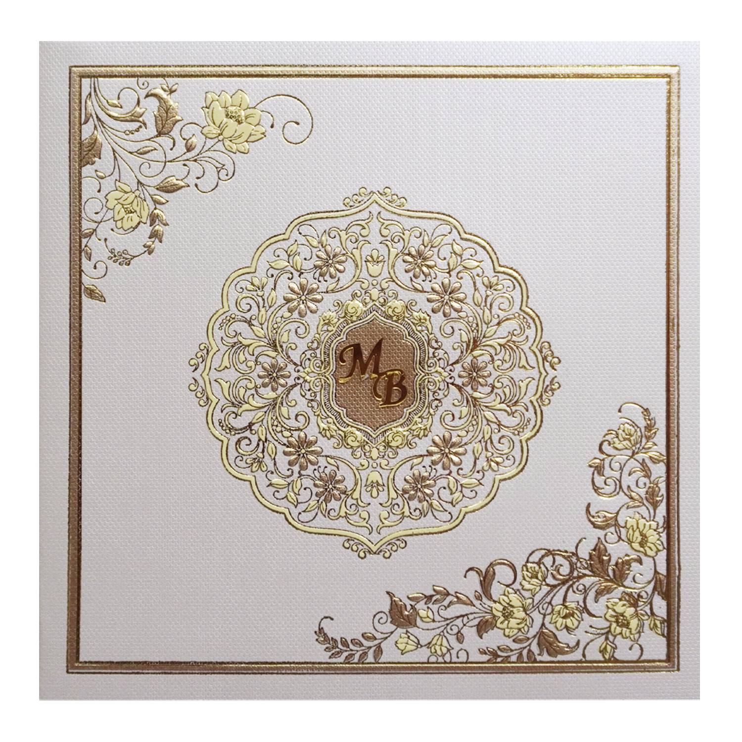 Ivory Golden Floral Wedding Card-KSI11550