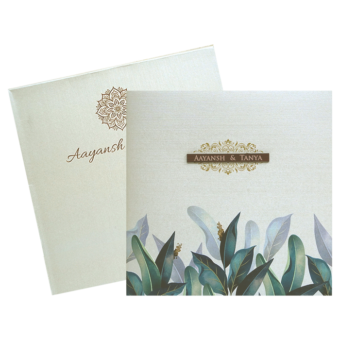 Pearl White Leaves Wedding Card-King of Cards
