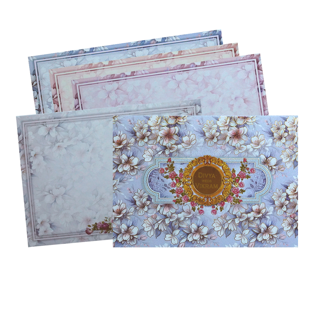 Grey Floral Nameplate Box Invitation Card-KNTN6202