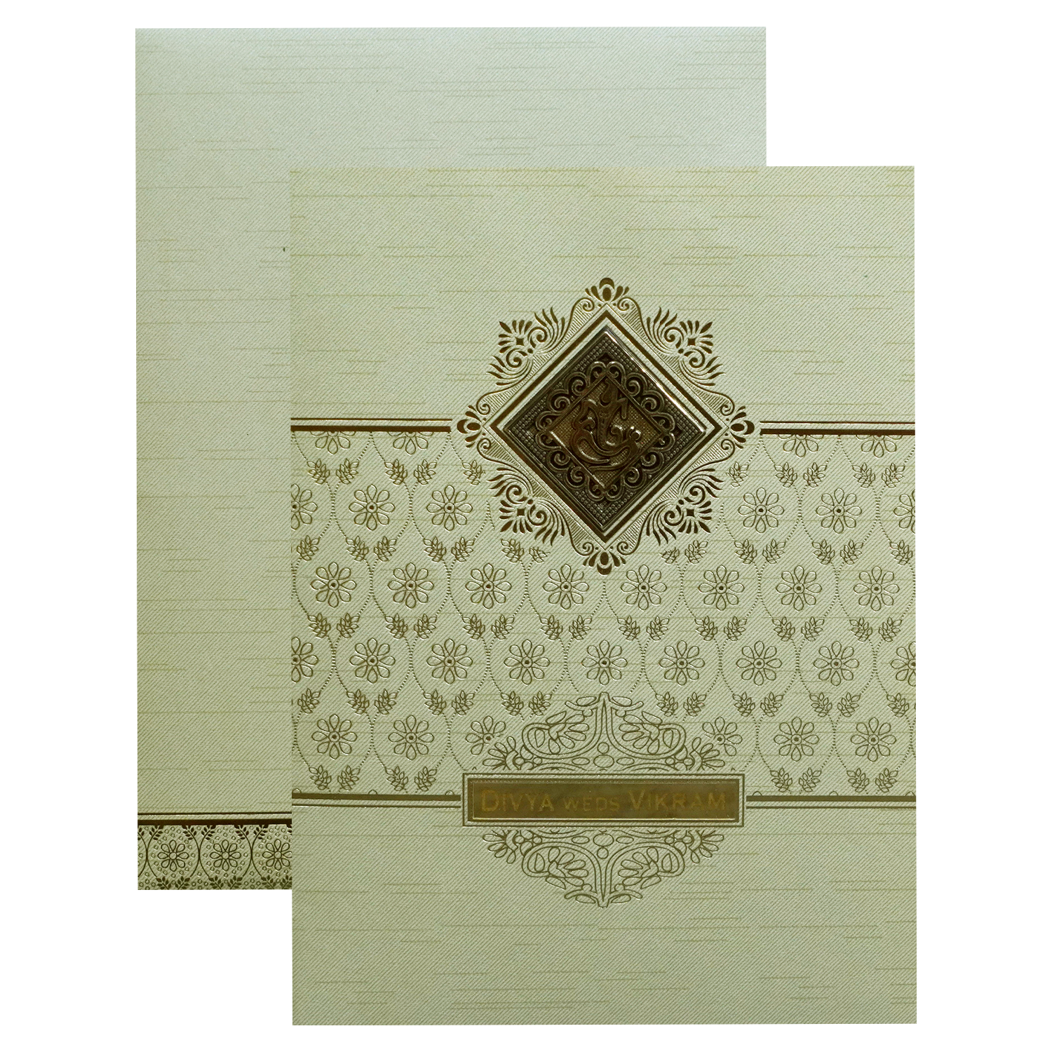 Pista Green Ganesha Nameplate Wedding Card-KNRM8706N