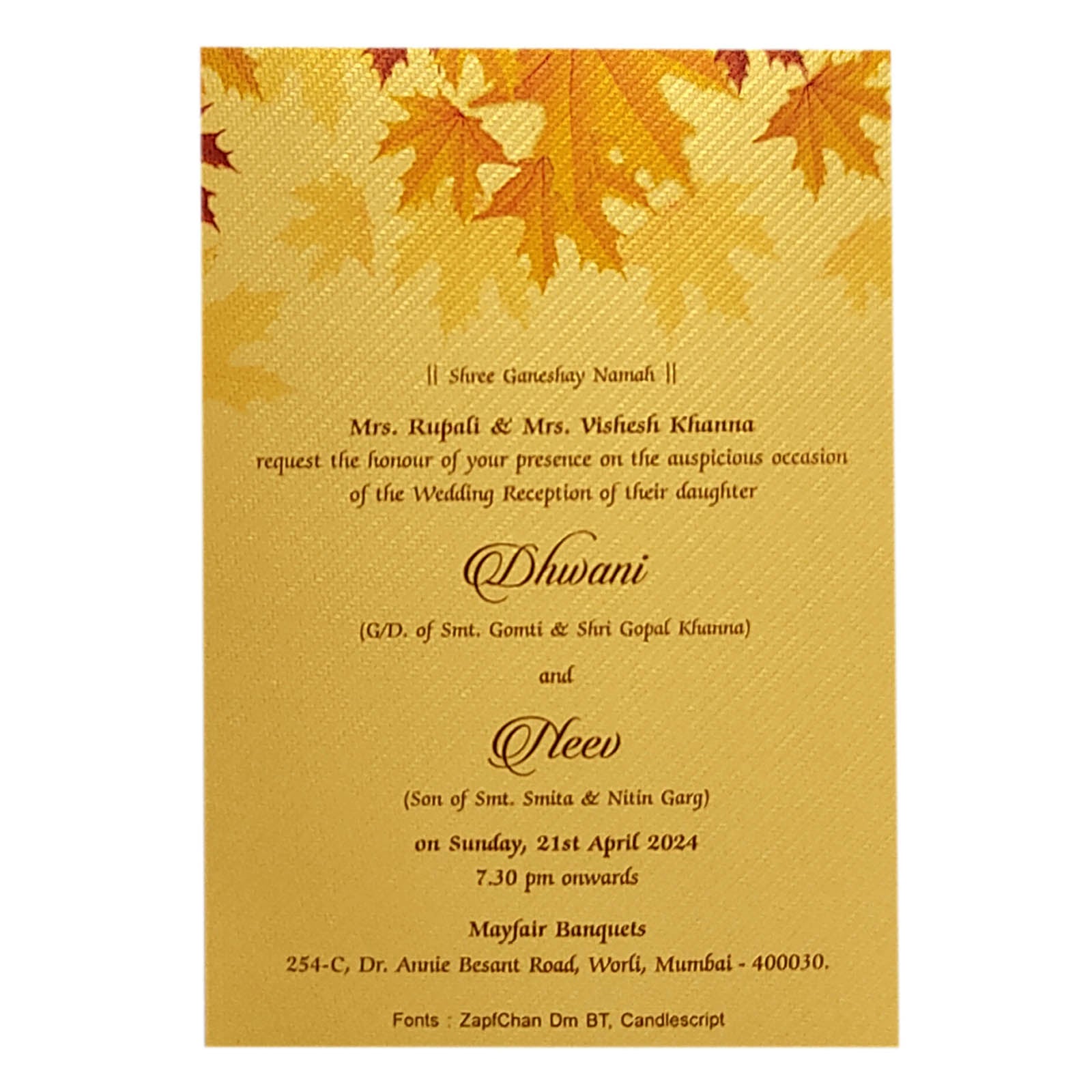 Gold Single Sheet Invitation Card-KRCS6112