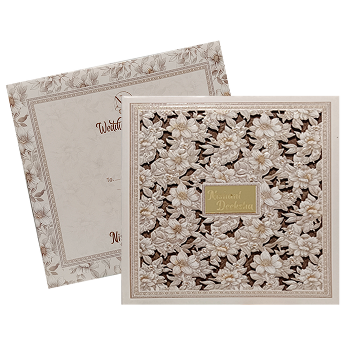 Beige Floral Laser Cut Invitation-King of Cards