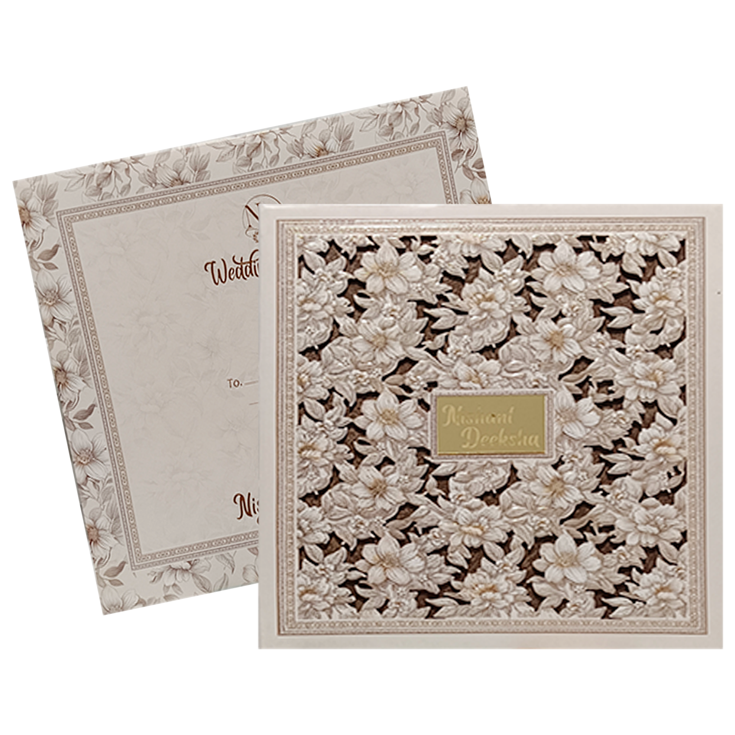Beige Floral Laser Cut Invitation-KSI12090