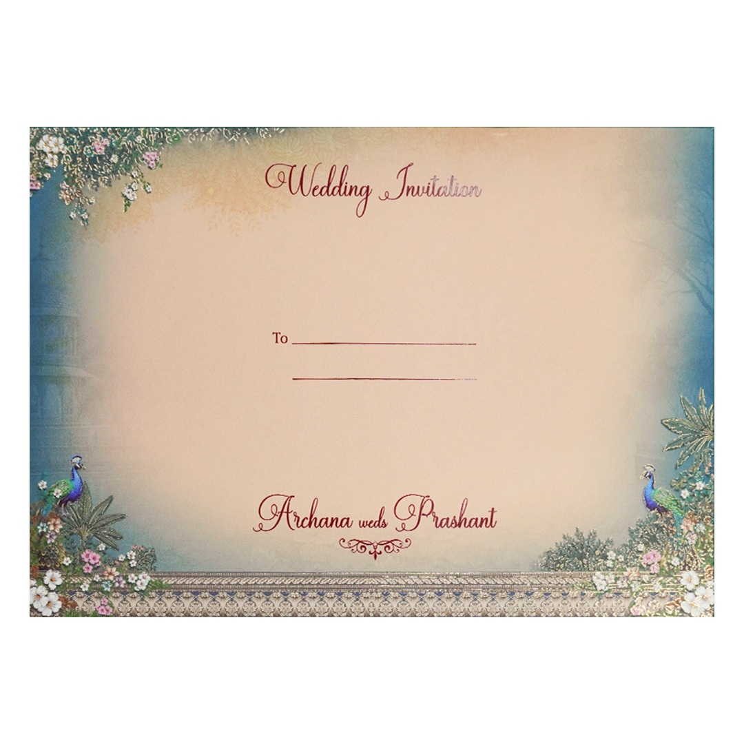 Cream Peacock Padded Wedding Card-KSI64180