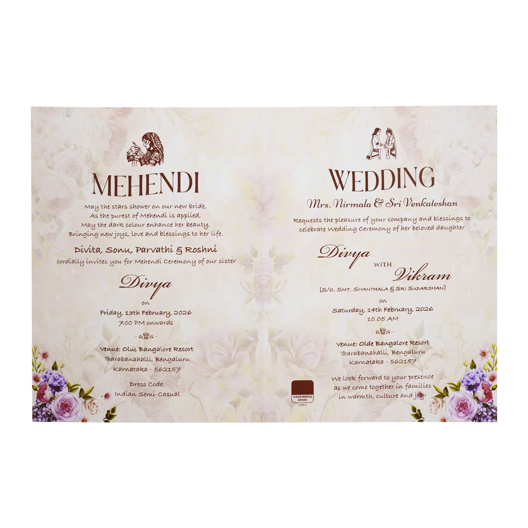 Peach Floral Wedding Invitation Card-KNTY6804