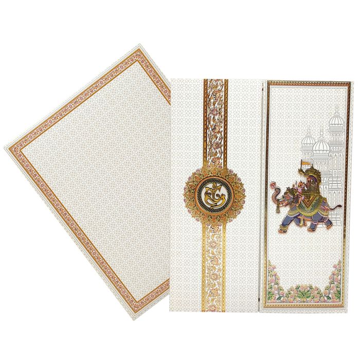 Royal Door Opening Invitation Card with Bride and Groom on Elephant - KNKJ1101-King of Cards