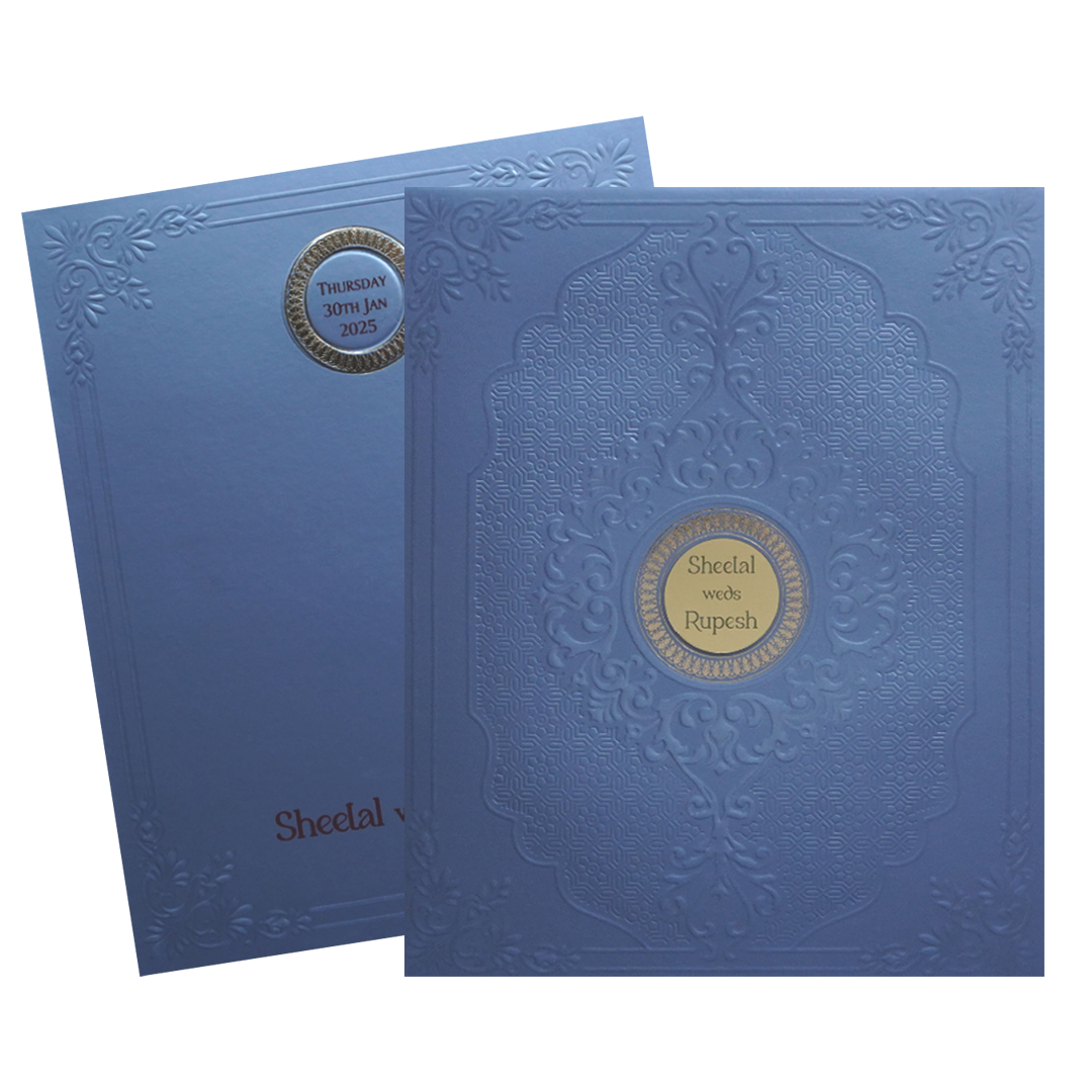 Blue Embossed Wedding Card-KPR09430