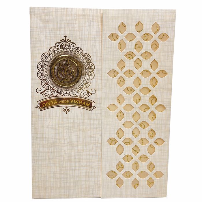 Sandal Metallic Die Cut With Gold Wolly And Ganesha-KNK7038S-King of Cards