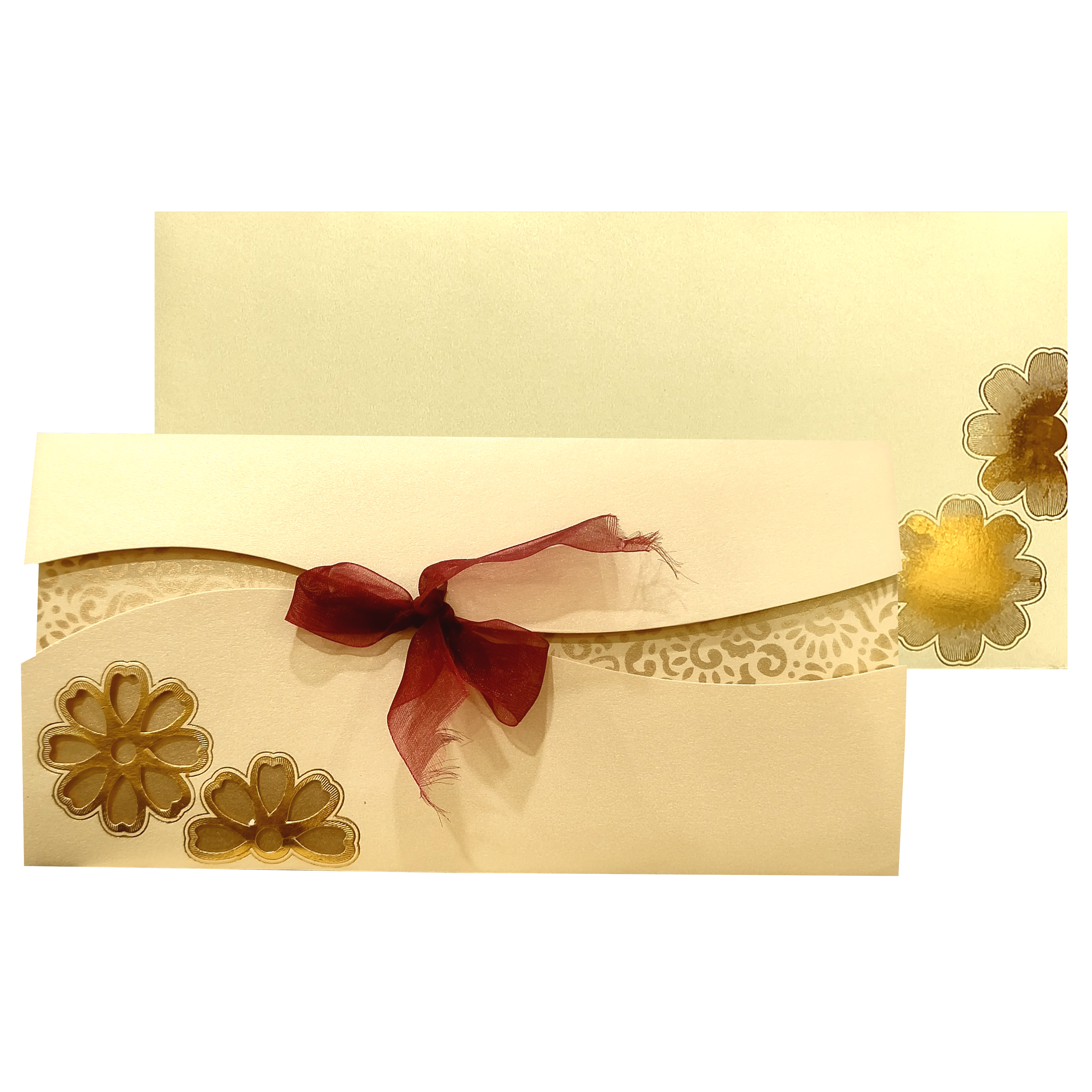 Cream Floral Ribbon Invitation Card-KNK30381