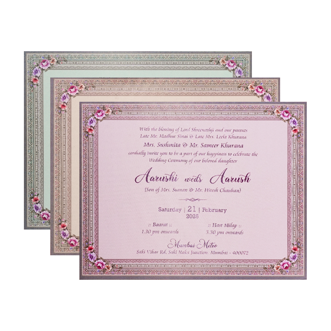 Grey Baroque Floral Padded Wedding Card-ksi63970