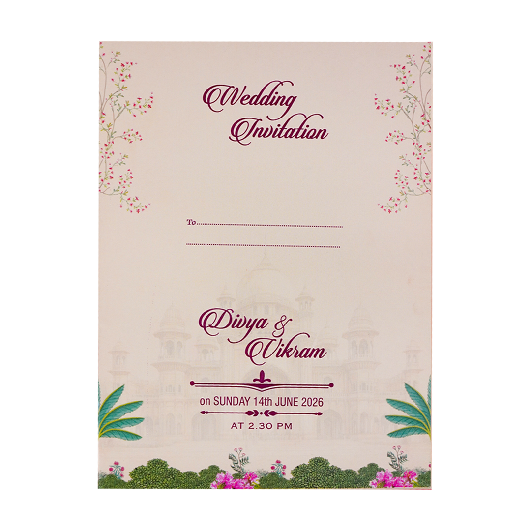Cream Palace Peacock Padded Wedding Card-KNPO9534C