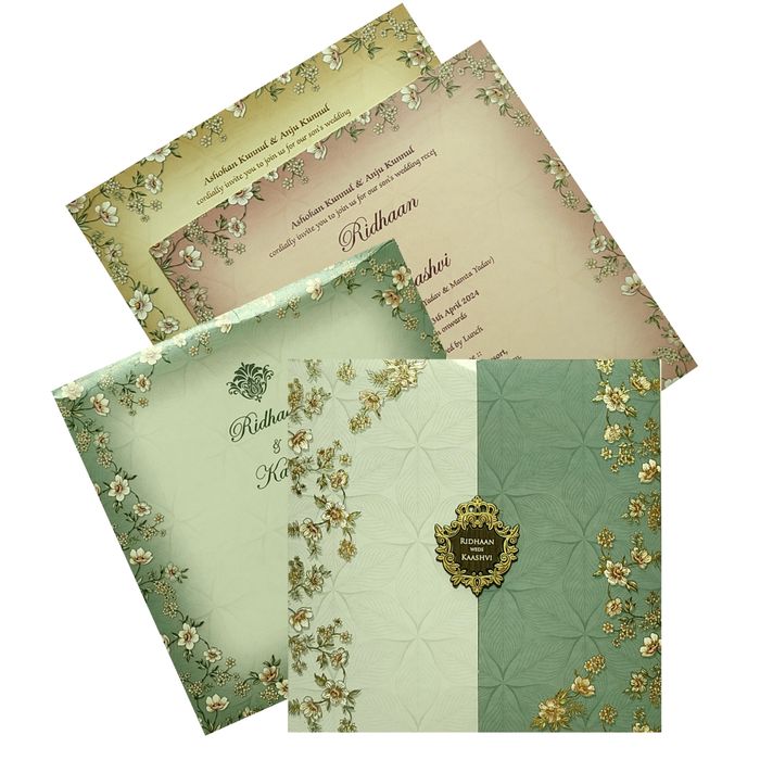 Green Cream Floral Invitation Card-KRC29930