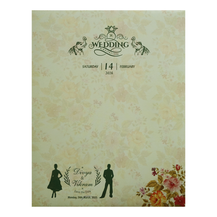 Light Green Jumbo Size Floral Wedding Card In Offset-KNKJ1091-King of Cards