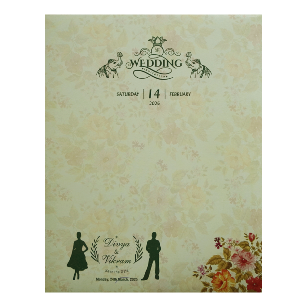 Light Green Jumbo Size Floral Wedding Card In Offset-KNKJ1091