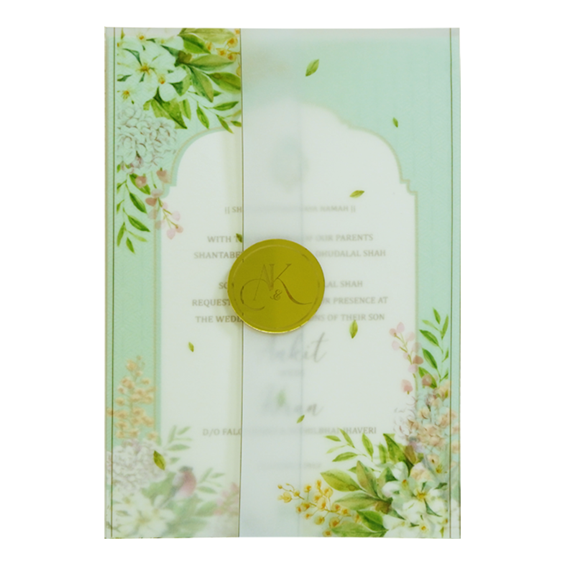 Green Tracing Sheet Wedding Invitation Card-KBM04760