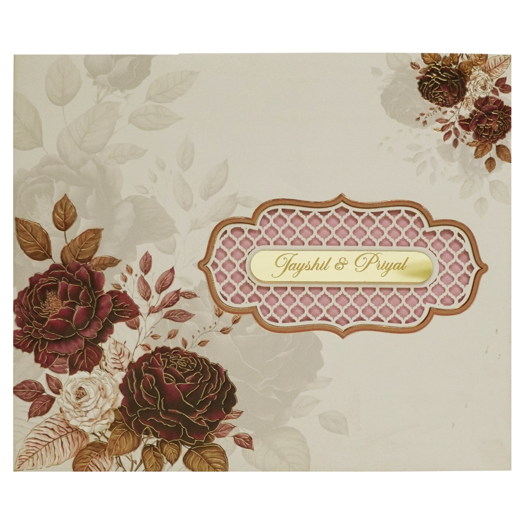 Cream Rose Padded Wedding Card-KPR23400