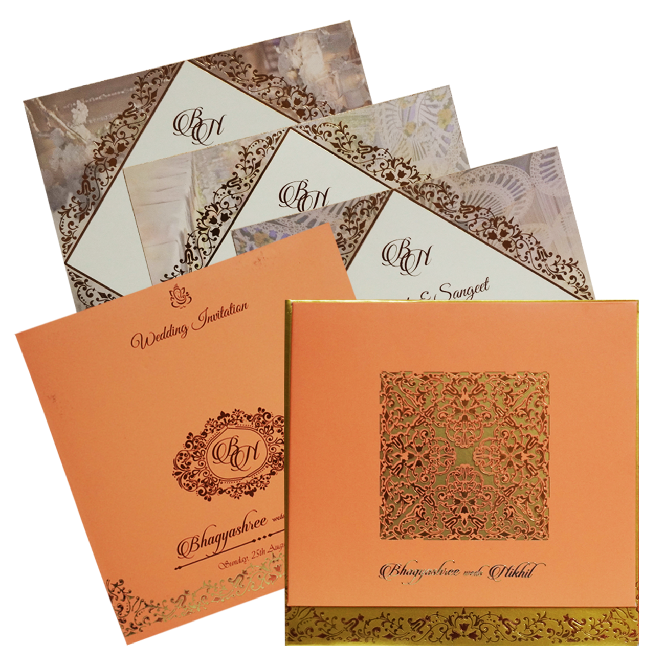 Orange Padded Marriage Wedding Card-KBM04240