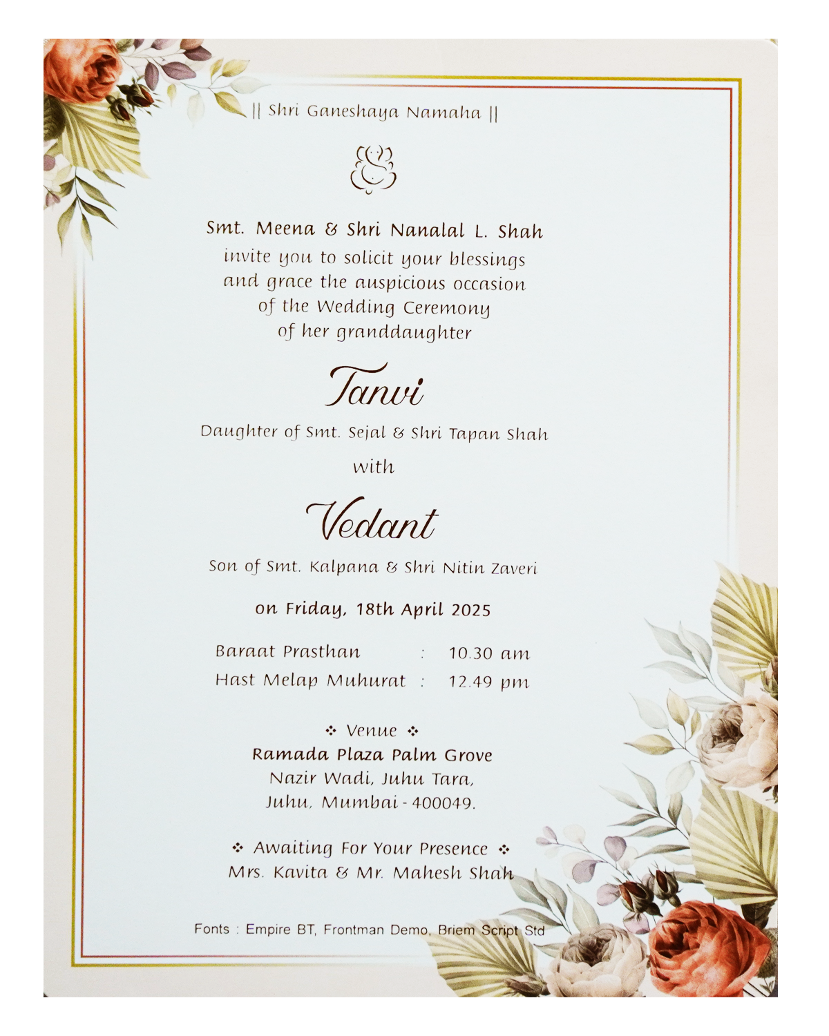 Cream Single Sheet Invitation-KRCS7480