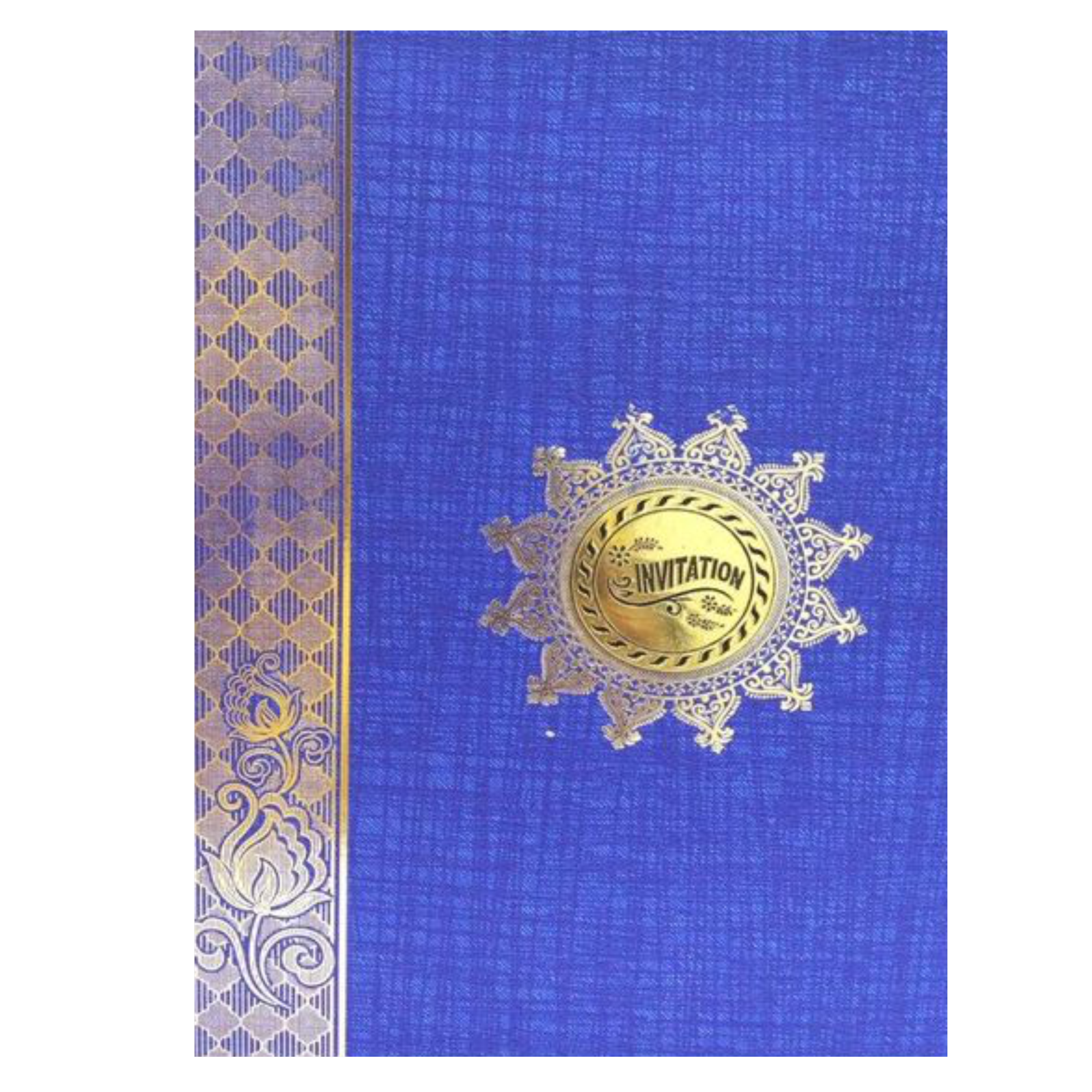 Blue Floral Border Gold Foil Invitation Card-Kncm803b