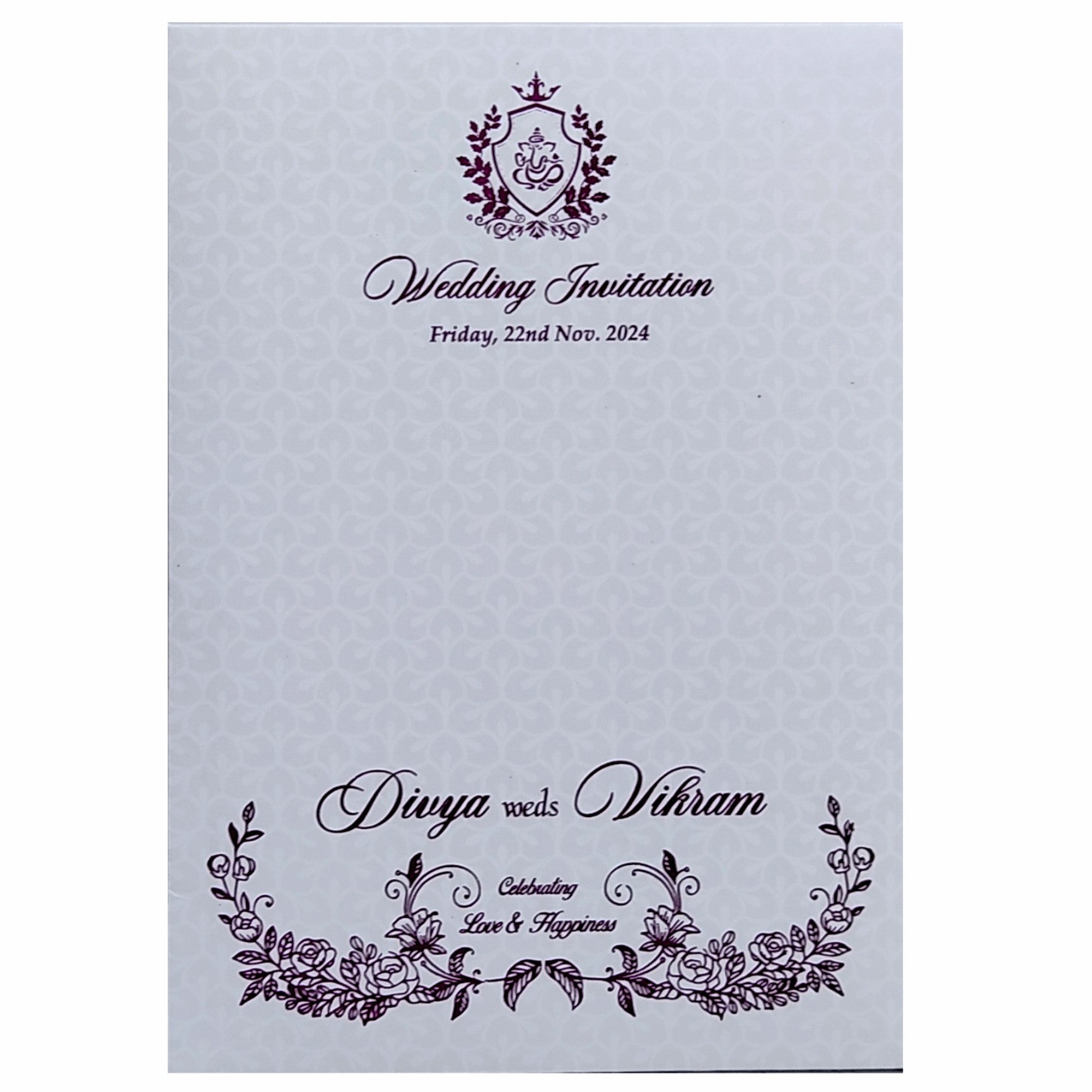 White Floral Single Sheet Invitation Card-KNYX7801