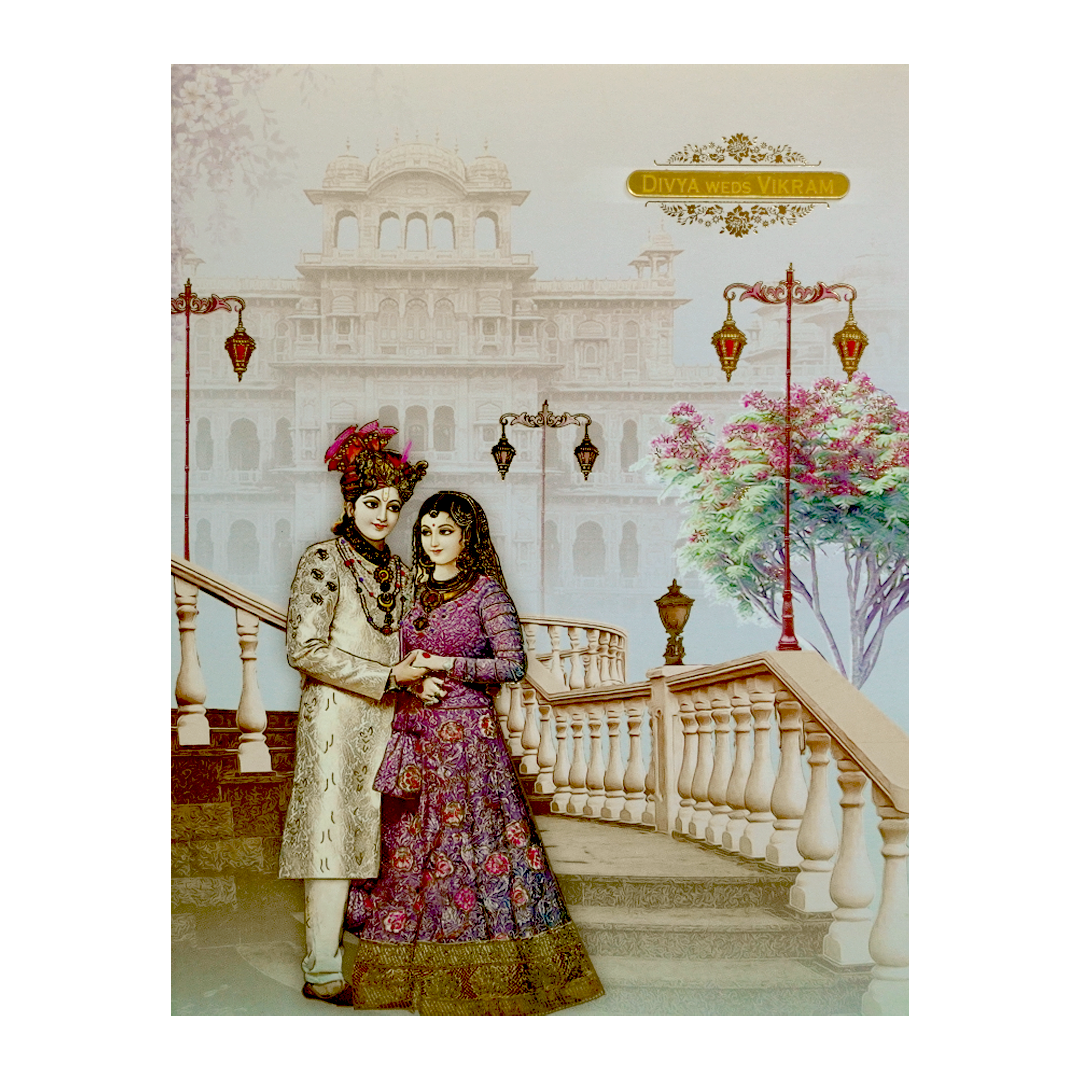 Blue Padded Royal Wedding Card-KNKJ1112