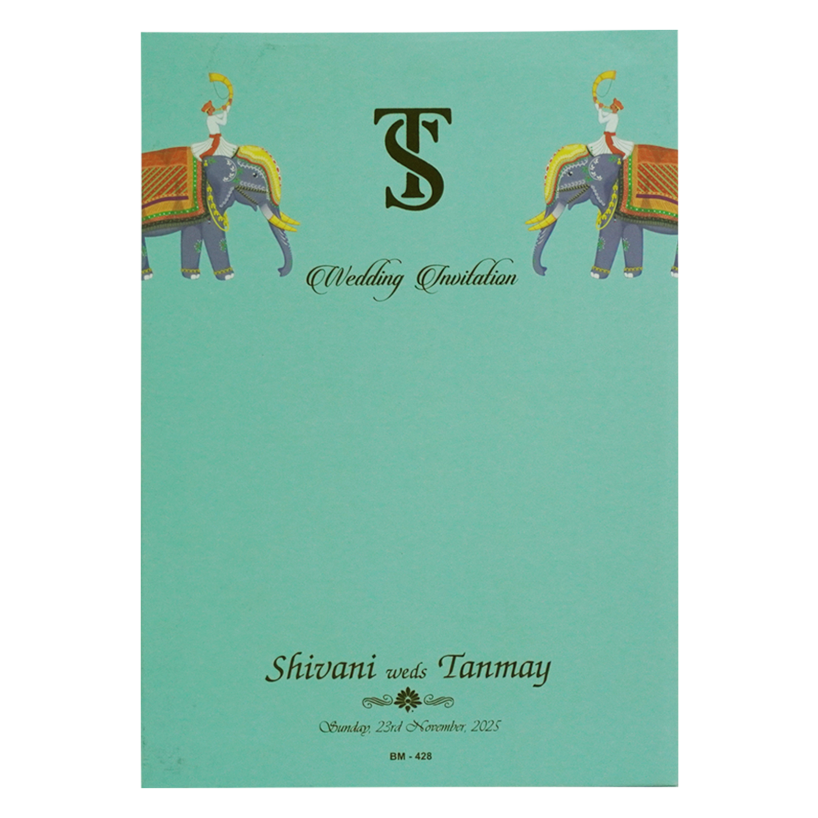 Green Elephant Premium Wedding Card-KBM04280