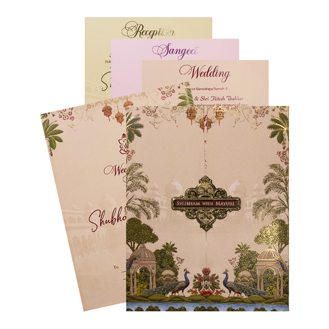 Check out Cream Royal Procession Wedding Card at best price.✅WhatsApp Support ✅Express Delivery