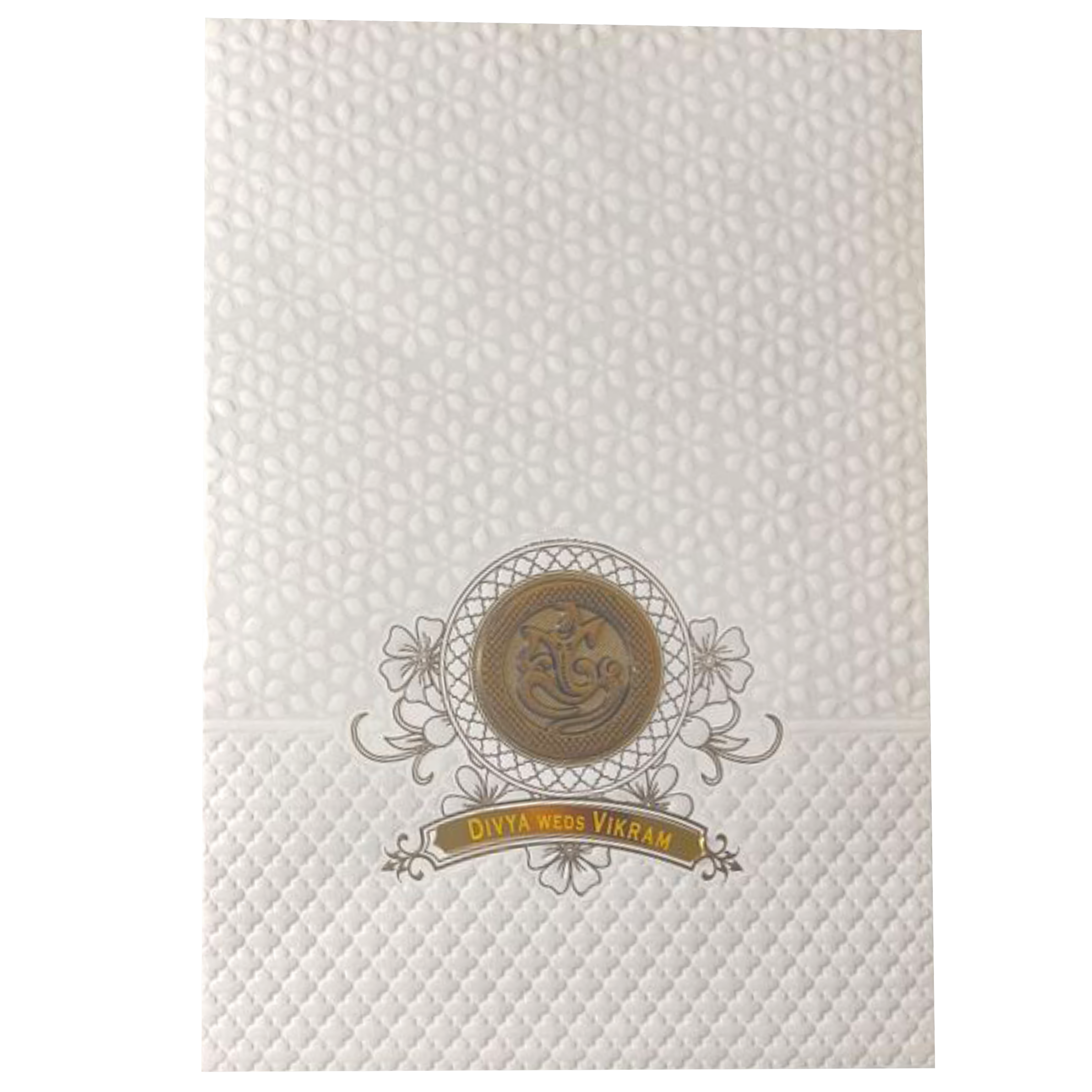 White Embossed Design Nameplate Invitation Card - KNCG1560