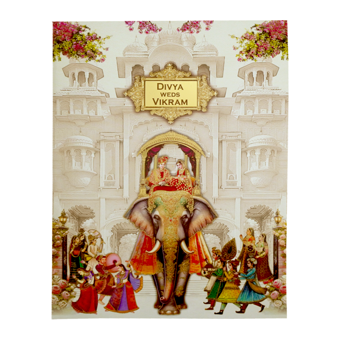Cream Royal Elephant Nameplate Wedding Card-KNTY6811