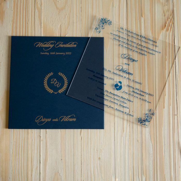 White Acrylic Wedding Invitation Card With Blue Cover-KNAT3701B-King of Cards