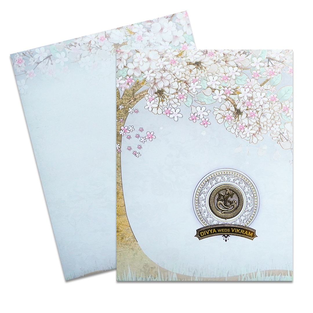 Grey Cherry Blossom Wedding Card-KNKJ1148