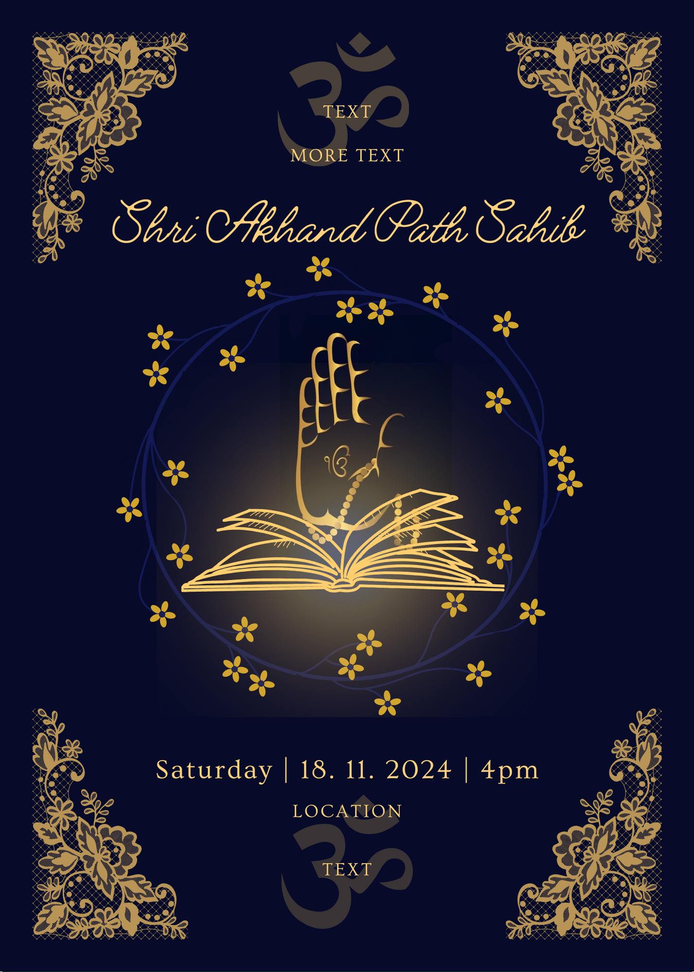 Blue And Gold Om Akhand Path Invitation-AAAKI002