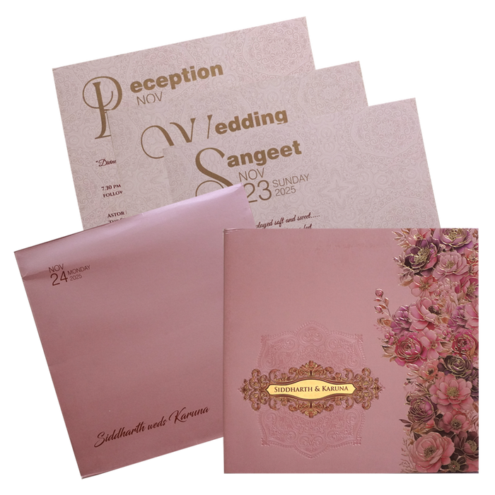 Bronze Pink Premium Padded Wedding Invitation-King of Cards