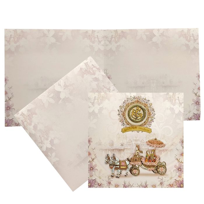 Pink Floral Chariot Nameplate Wedding Card-KNKD8101