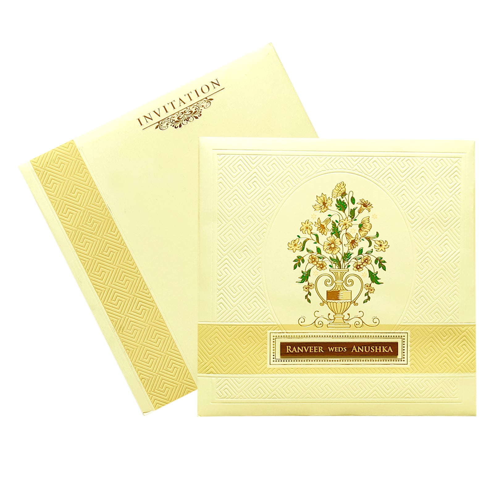 Cream Nameplate Floral Invitation Card-KRC29770