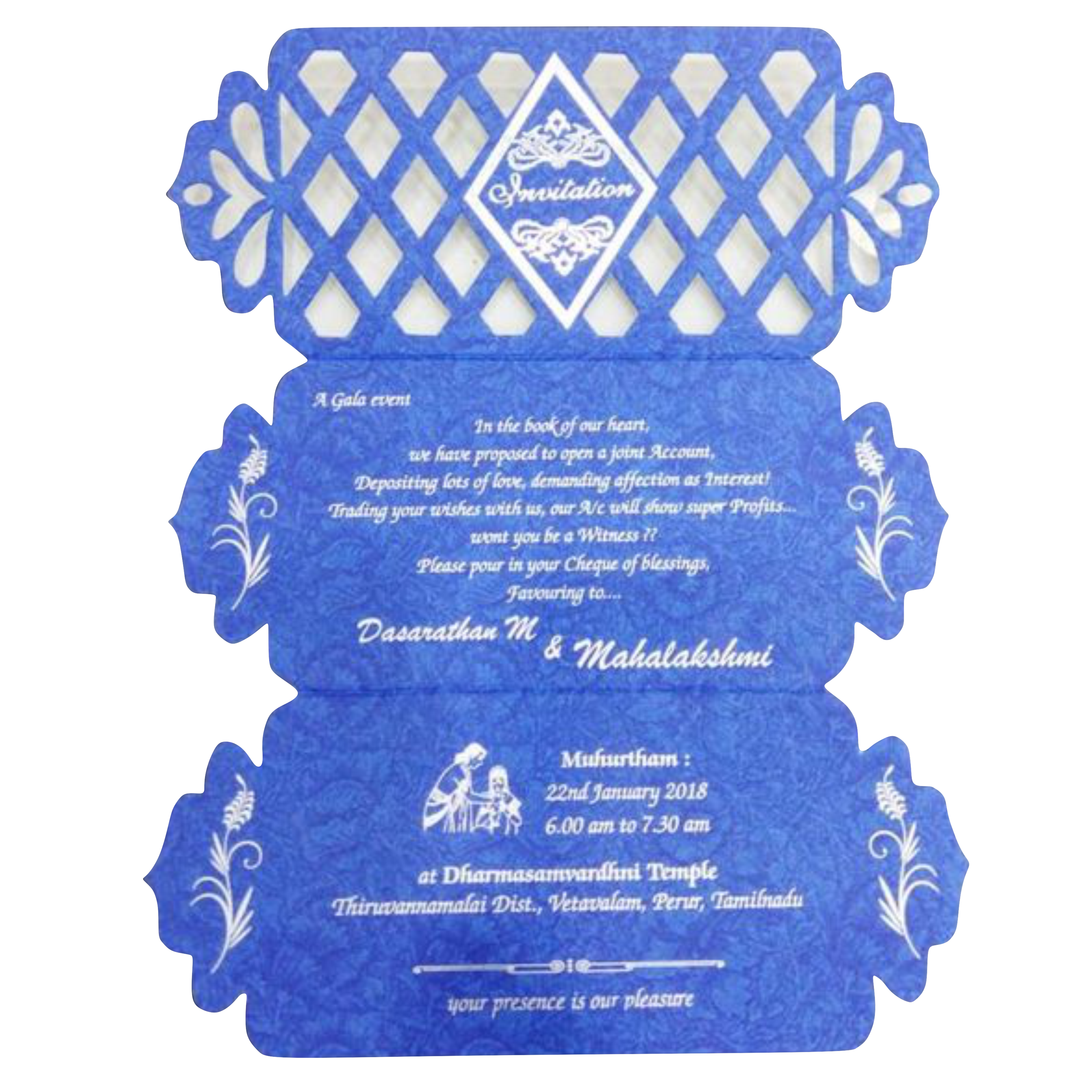 Beautiful Blue Shaded With Floral Design Wedding Card - KNKSP728