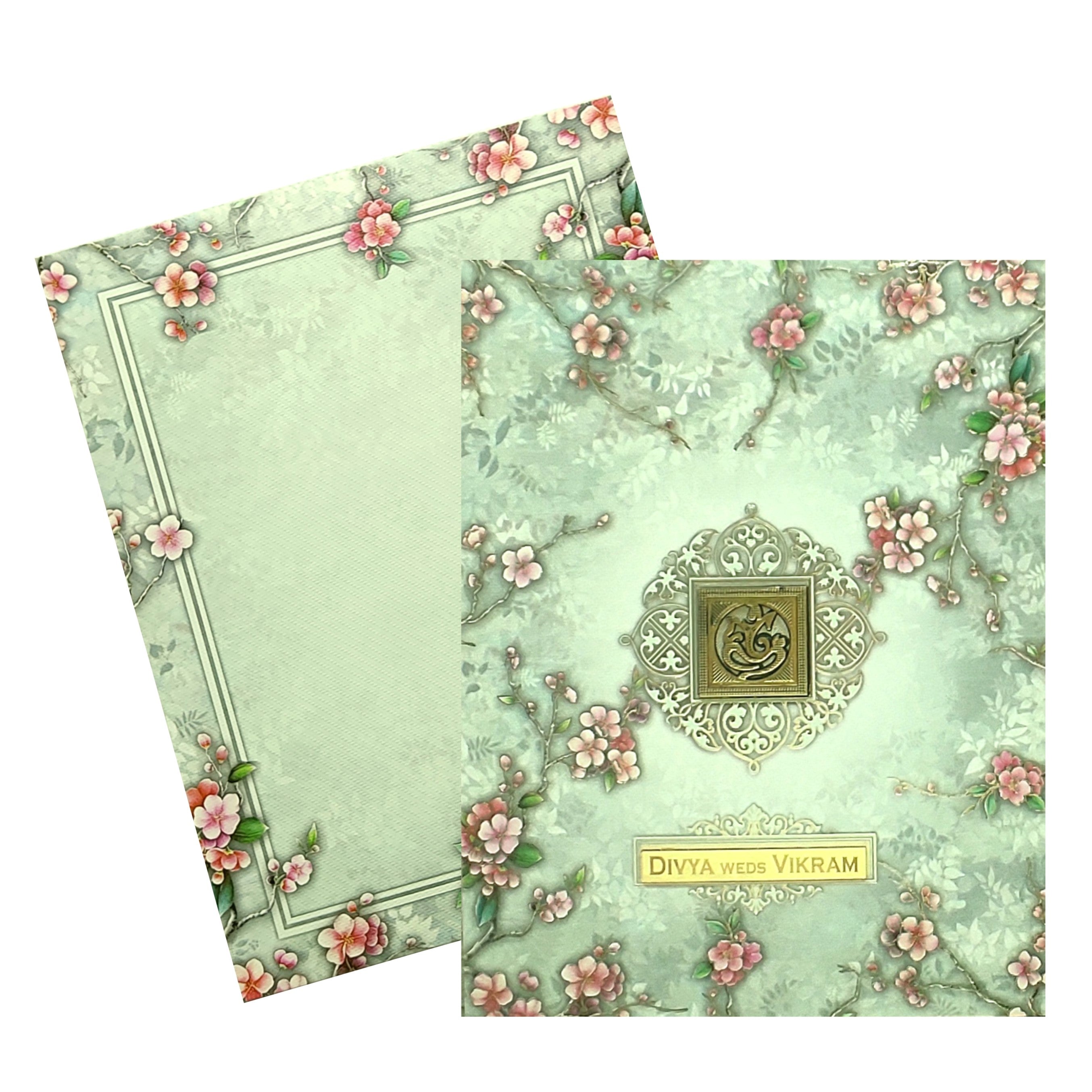 Green Floral Nameplate Invitation Card-KNKN6304