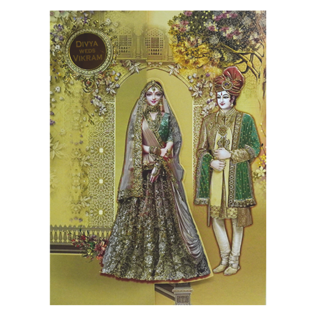 Cream Bride Groom Door Wedding Card-KNLY6101