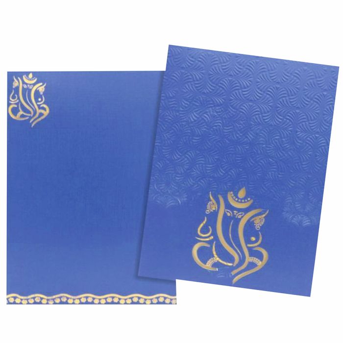 Embossed Blue Floral Shading With Cut Ganesha Wedding Card - KNK30500-King of Cards