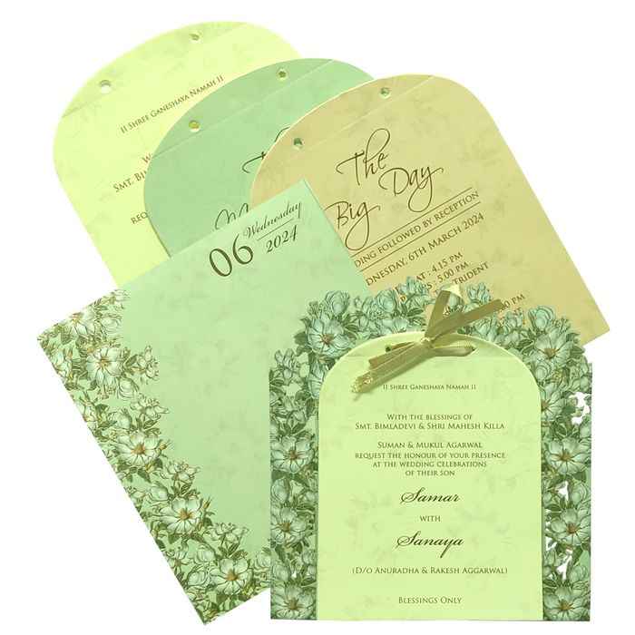 Olive green floral laser cut board invitation card-King of Cards