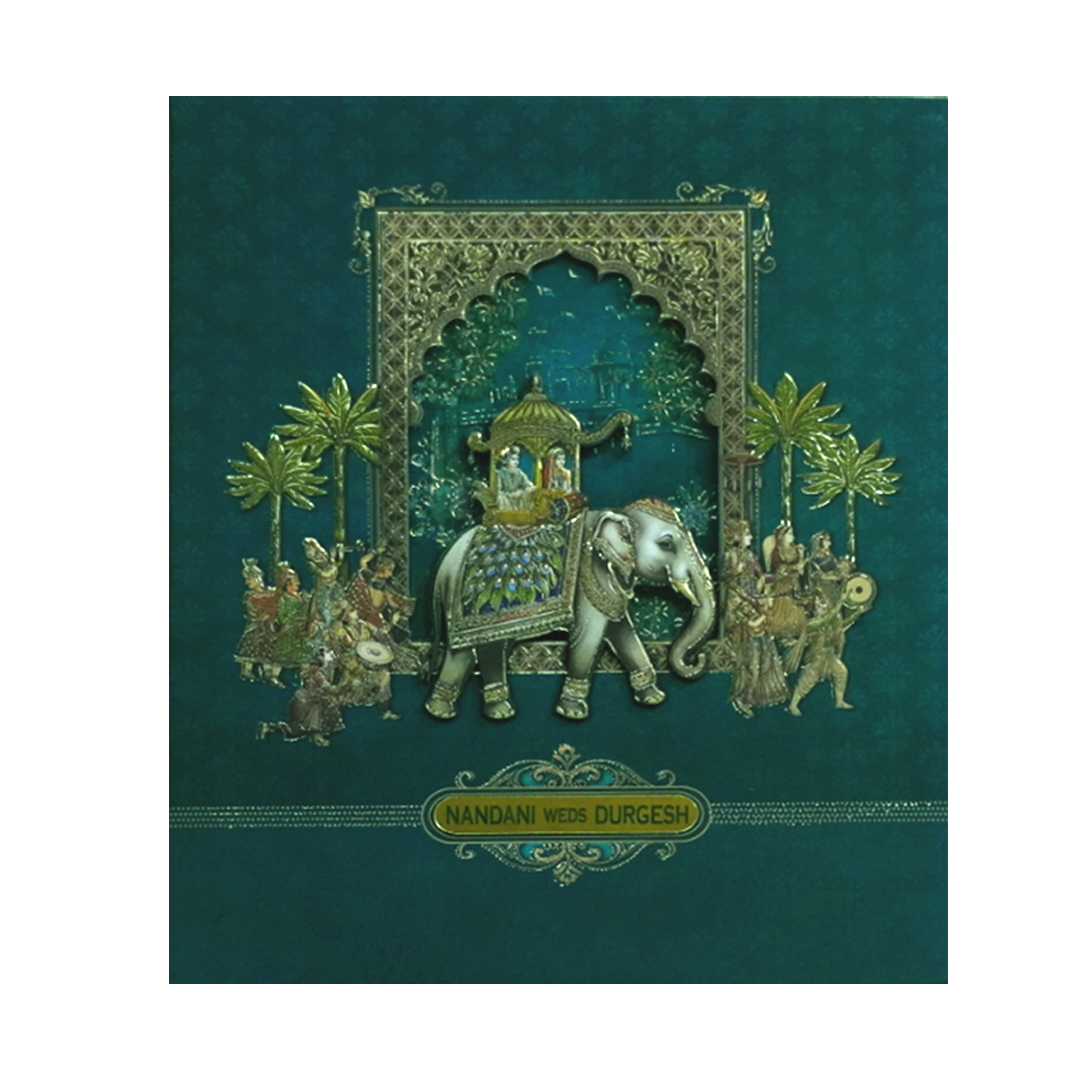 Dark Green MDF Wedding Card-KSI12350