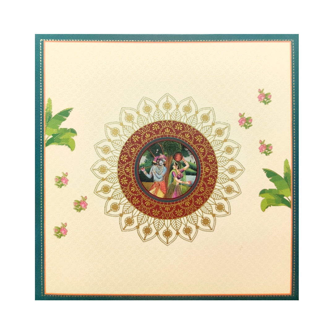 Navy Blue Leaf Wedding Invitation Card-KBM04960