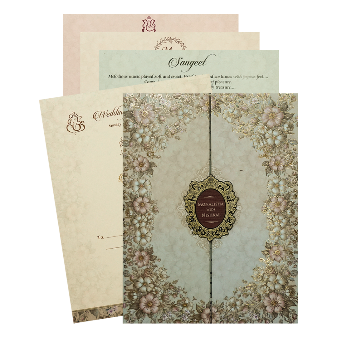 Check out Cream Beige Floral Padded Wedding Card at best price.✅WhatsApp Support ✅Express Delivery.|King of Cards.