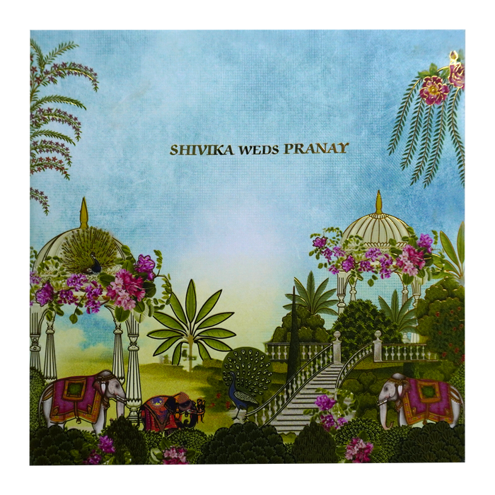 Soft Blue Padded Wedding Card-King of Cards