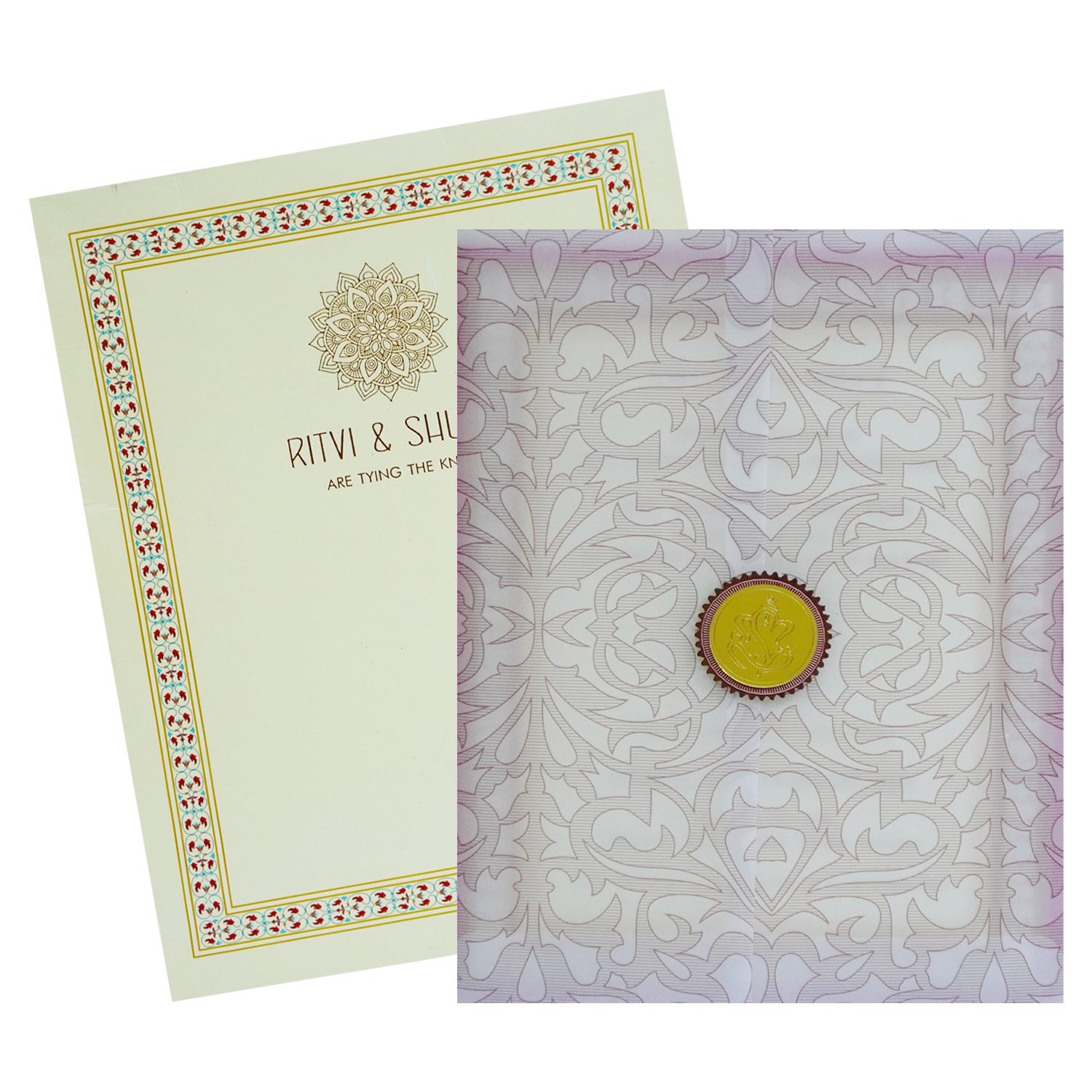 Cream Tracing Sheet Wedding Card-KRC30160