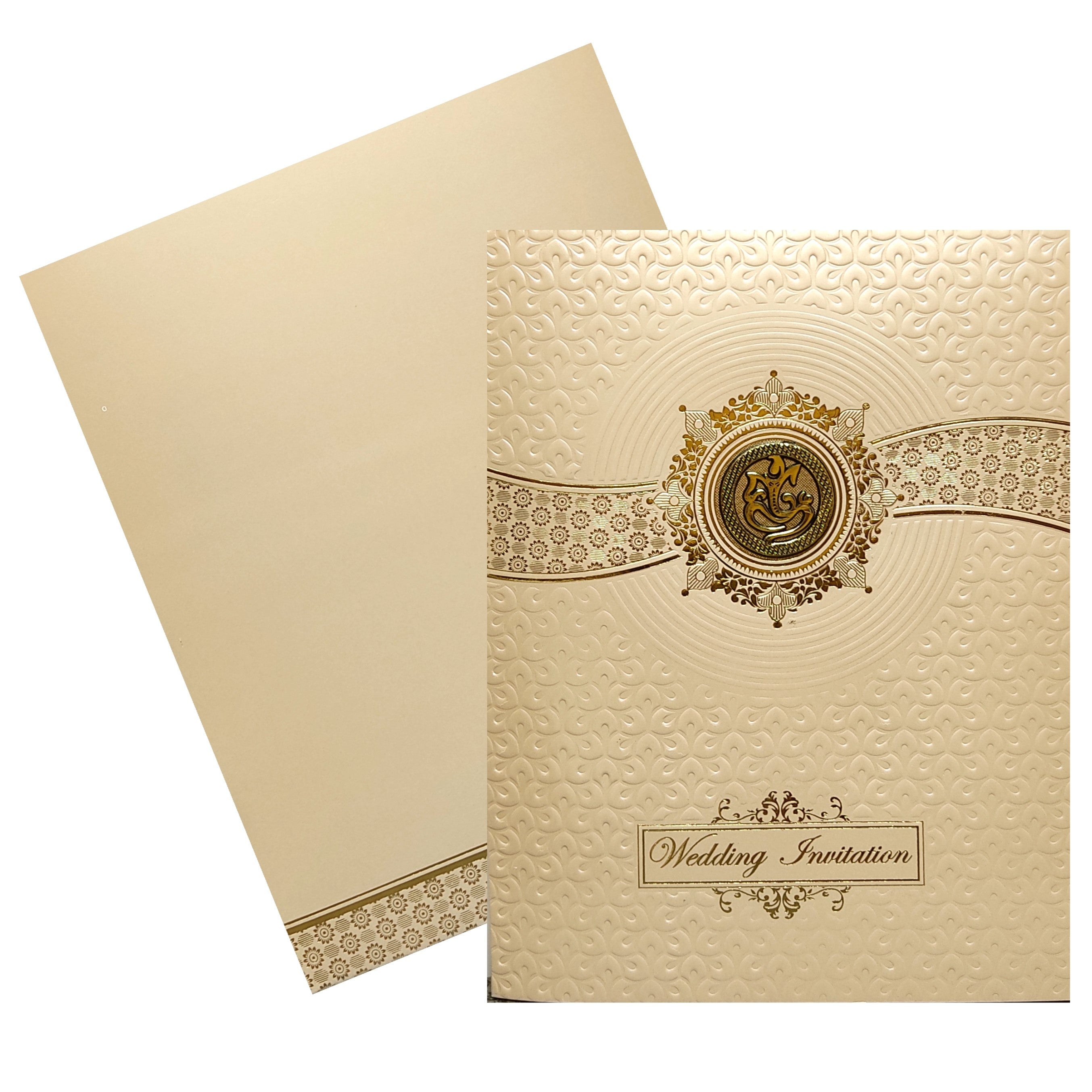 Sandal Embossed Ganesha Invitation Card-KNK4203P
