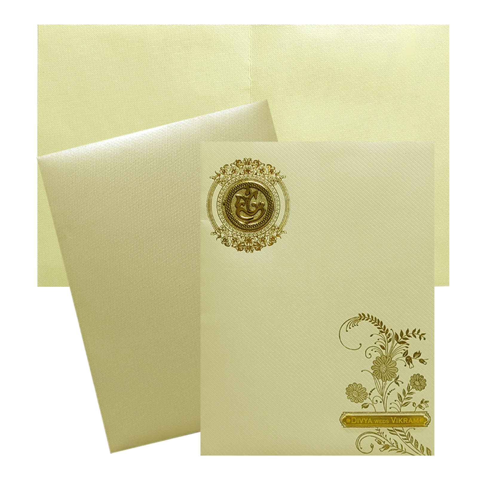 Cream Floral Foil Nameplate Invitation Card-KNWT5027