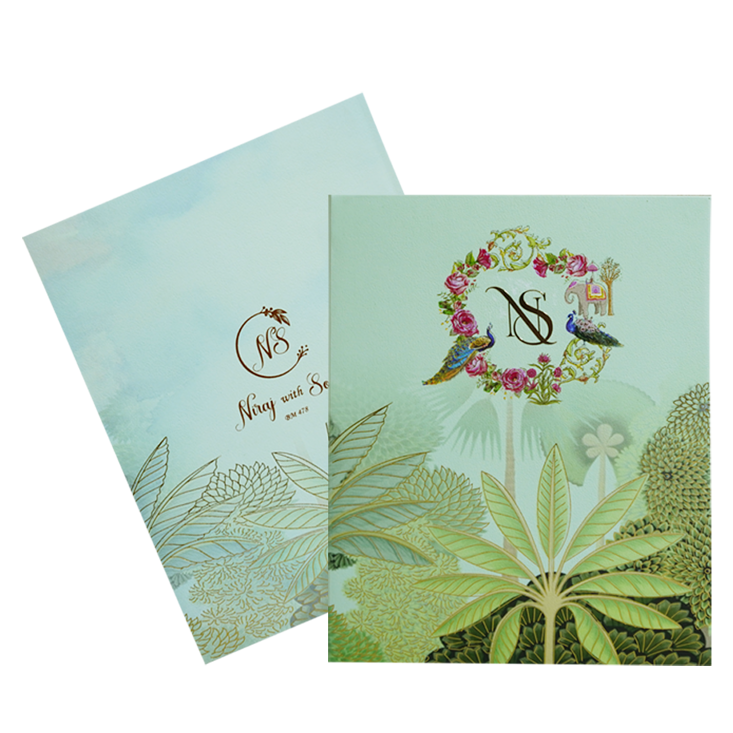 Green Padded Foiled Wedding Card-KBM04780