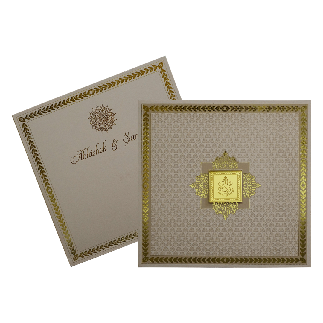 Light Brown Ganesha Wedding Card-KRC30502